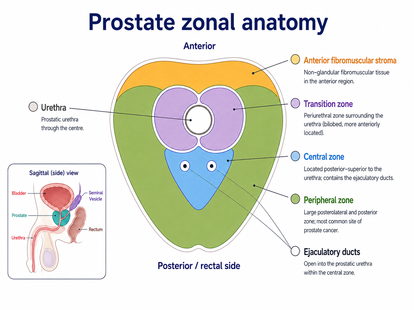 Prostate zonal anatomy showing transition zone, central zone and peripheral zone